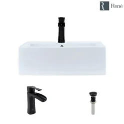 Rene 21" Rectangle Porcelain Bathroom Sink, White, with Faucet, R2-5018-W-R9-7008-ABR