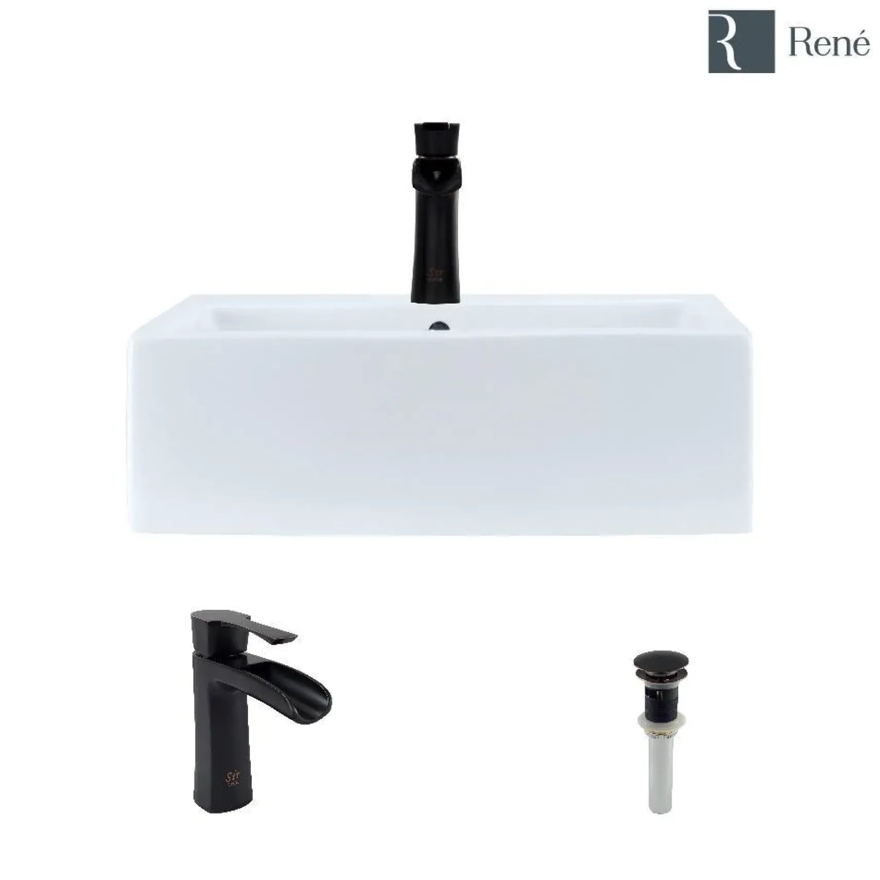 Rene 21" Rectangle Porcelain Bathroom Sink, White, with Faucet, R2-5018-W-R9-7008-ABR