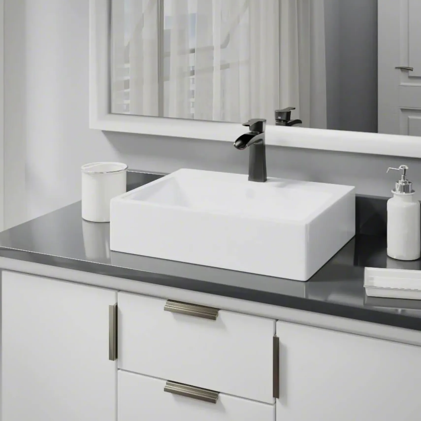 Rene 21" Rectangle Porcelain Bathroom Sink, White, with Faucet, R2-5018-W-R9-7008-ABR