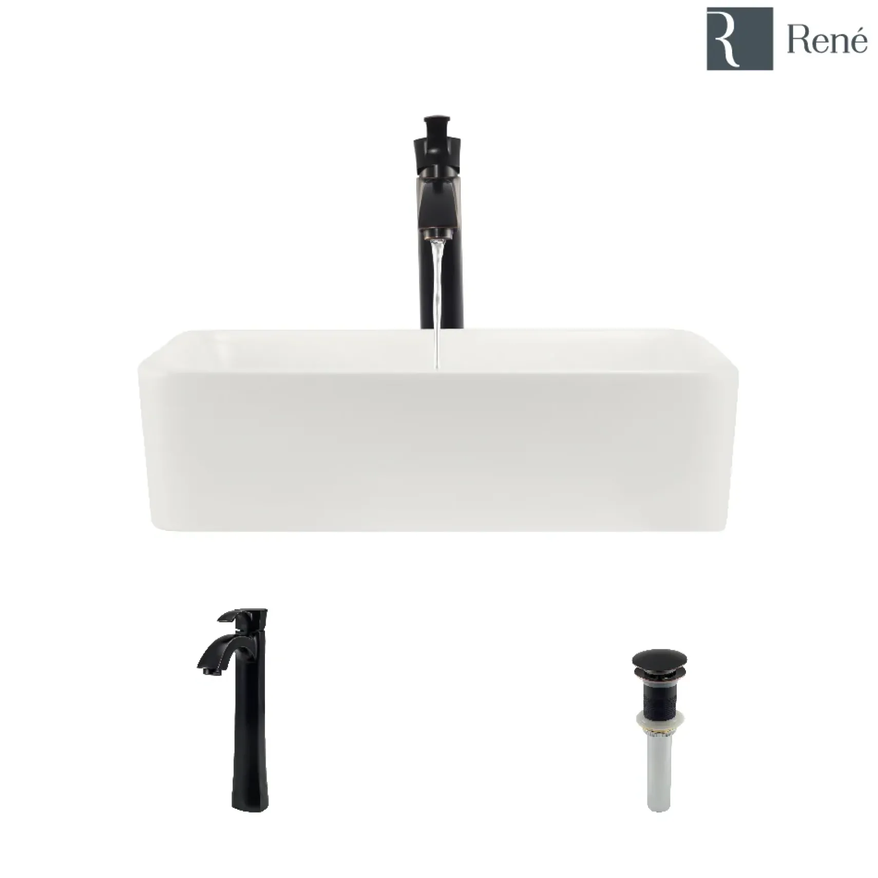 Rene 19" Rectangle Porcelain Bathroom Sink, Biscuit, with Faucet, R2-5007-B-R9-7006-ABR