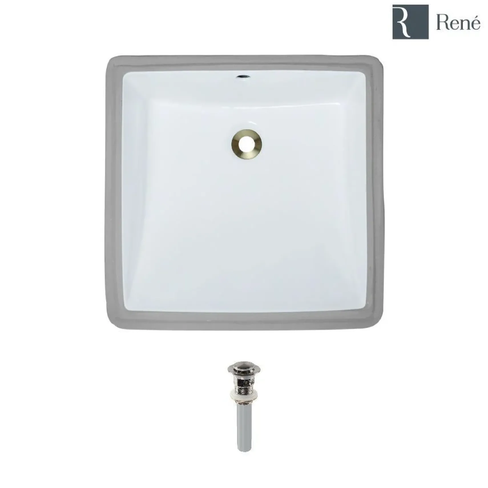 Rene 17" Rectangle Porcelain Bathroom Sink, White, R2-1003-W-PUD-BN