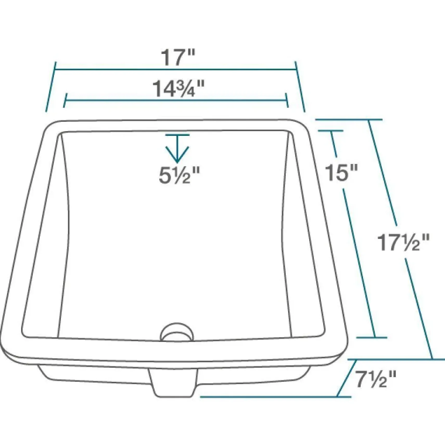Rene 17" Rectangle Porcelain Bathroom Sink, White, R2-1003-W-PUD-BN