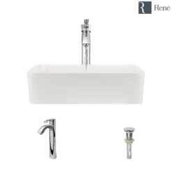 Rene 19" Rectangle Porcelain Bathroom Sink, Biscuit, with Faucet, R2-5007-B-R9-7006-C