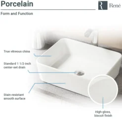 Rene 19" Rectangle Porcelain Bathroom Sink, Biscuit, with Faucet, R2-5007-B-R9-7006-C