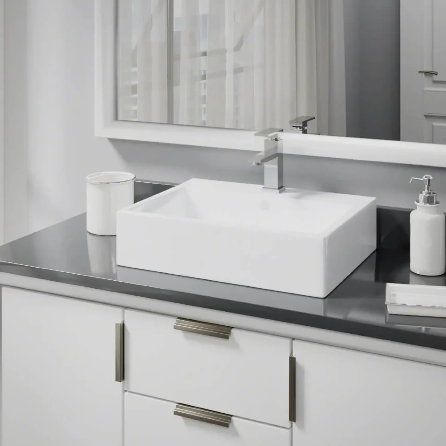 Rene 21" Rectangle Porcelain Bathroom Sink, White, with Faucet, R2-5018-W-R9-7002-C