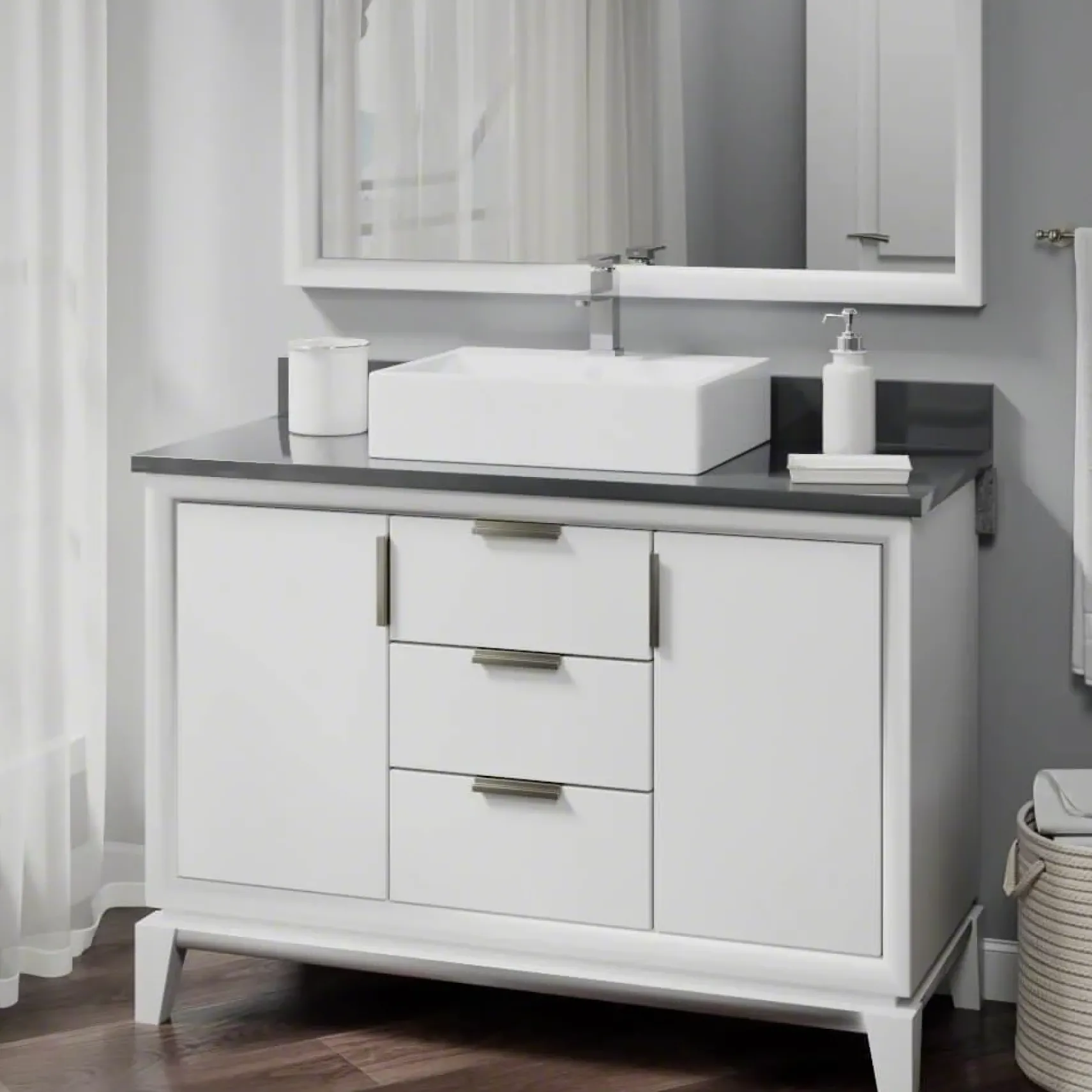 Rene 21" Rectangle Porcelain Bathroom Sink, White, with Faucet, R2-5018-W-R9-7002-C