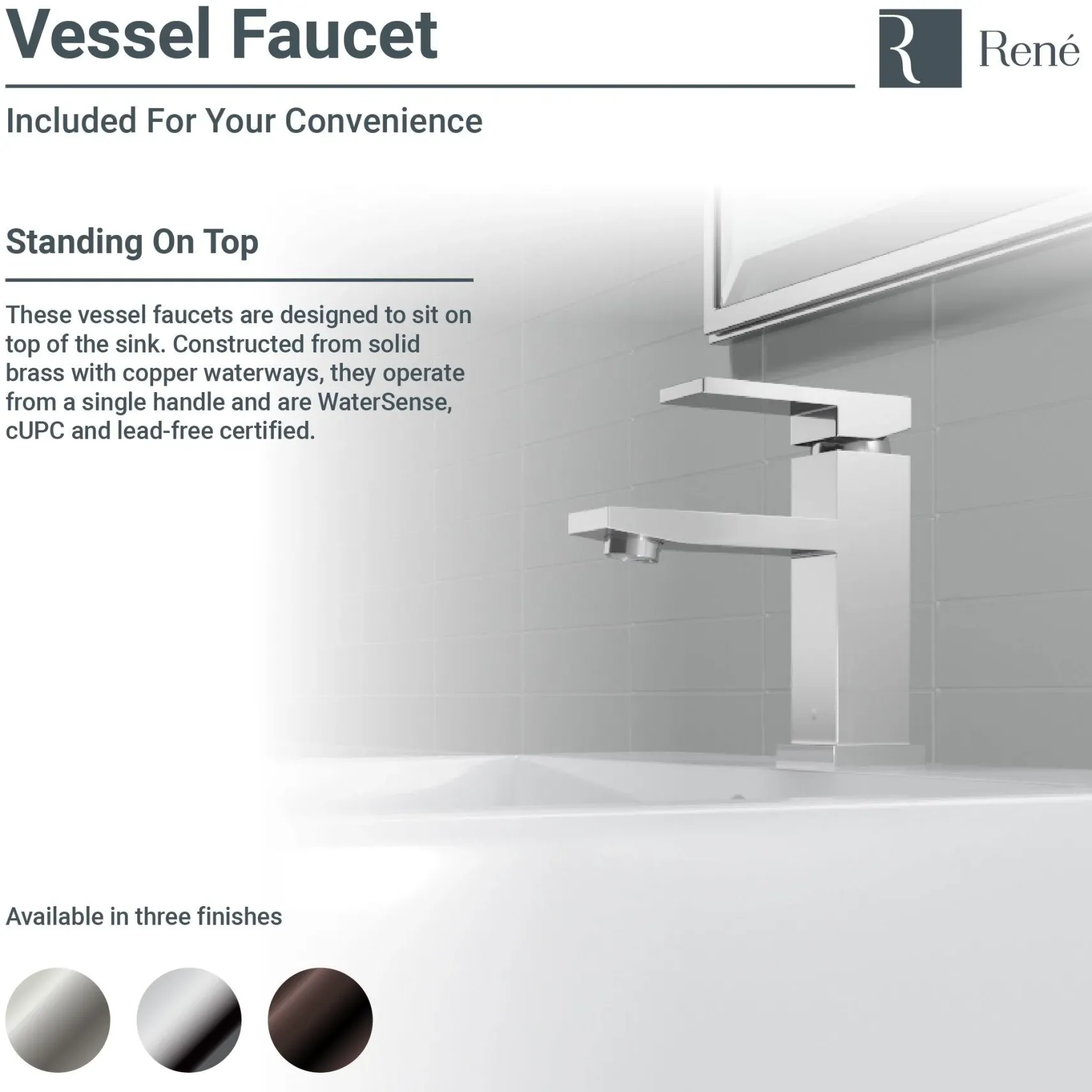 Rene 21" Rectangle Porcelain Bathroom Sink, White, with Faucet, R2-5018-W-R9-7002-C
