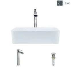 Rene 19" Rectangle Porcelain Bathroom Sink, White, with Faucet, R2-5007-W-R9-7007-C