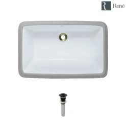 Rene 22" Rectangle Porcelain Bathroom Sink, White, R2-1001-W-PUD-ABR