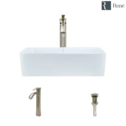 Rene 19" Rectangle Porcelain Bathroom Sink, White, with Faucet, R2-5007-W-R9-7006-BN