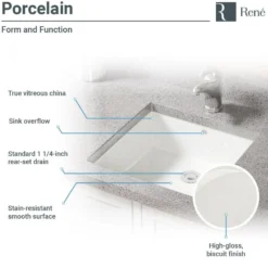 Rene 17" Rectangle Porcelain Bathroom Sink, Biscuit, R2-1003-B-PUD-ABR