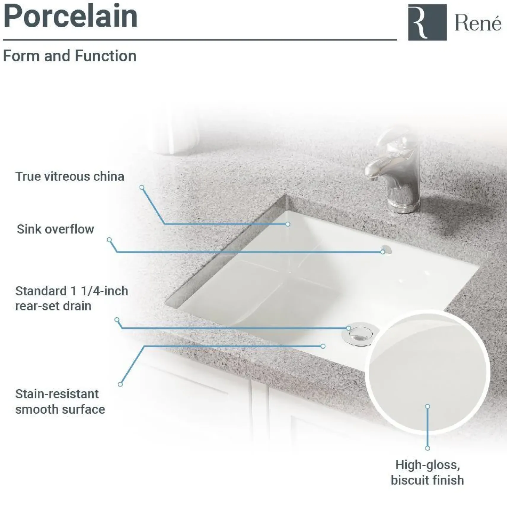 Rene 17" Rectangle Porcelain Bathroom Sink, Biscuit, R2-1003-B-PUD-ABR