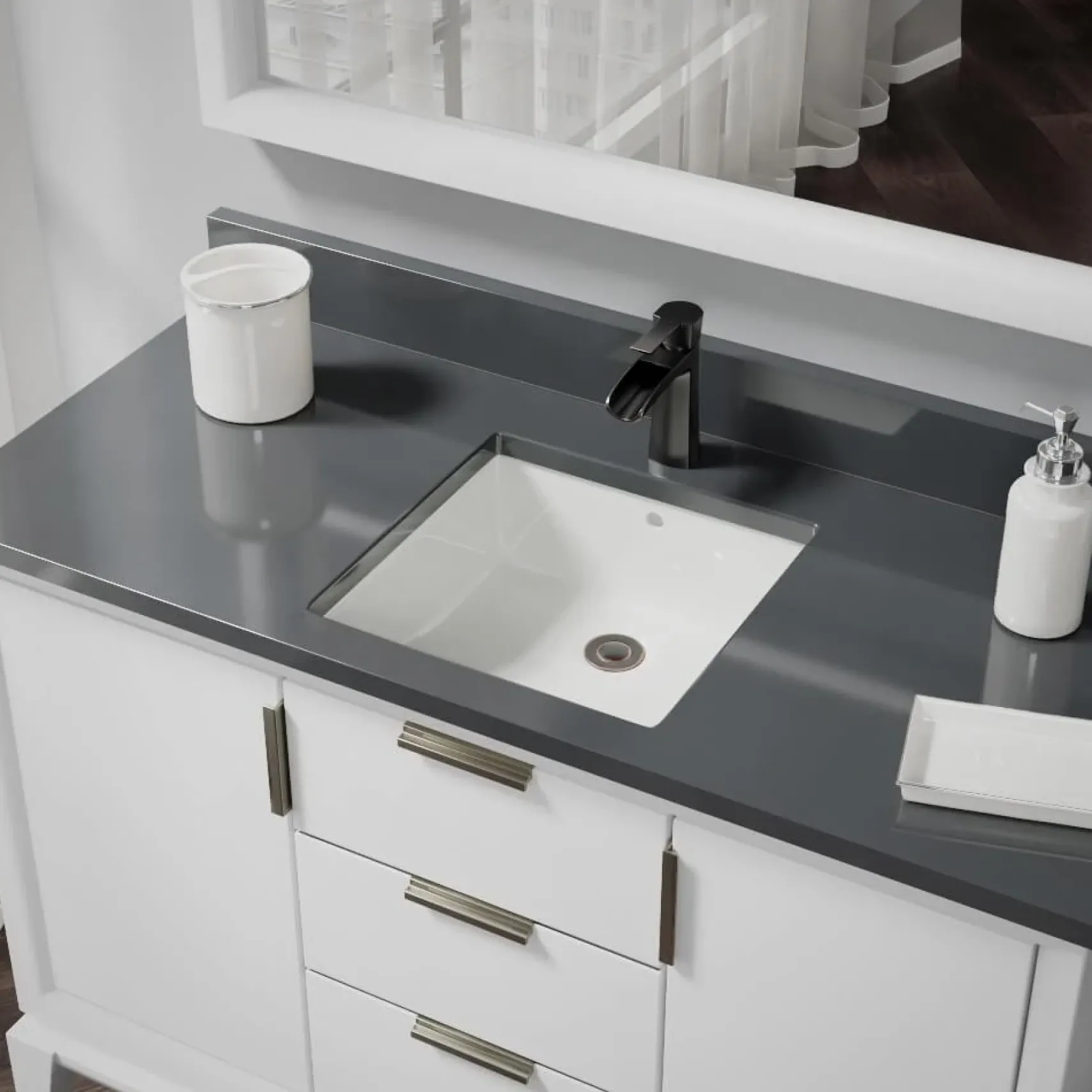 Rene 17" Rectangle Porcelain Bathroom Sink, Biscuit, R2-1003-B-PUD-ABR