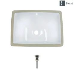 Rene 18" Rectangle Porcelain Bathroom Sink, White, R2-1007-W-PUD-BN