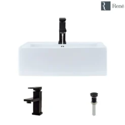 Rene 21" Rectangle Porcelain Bathroom Sink, White, with Faucet, R2-5018-W-R9-7002-ABR