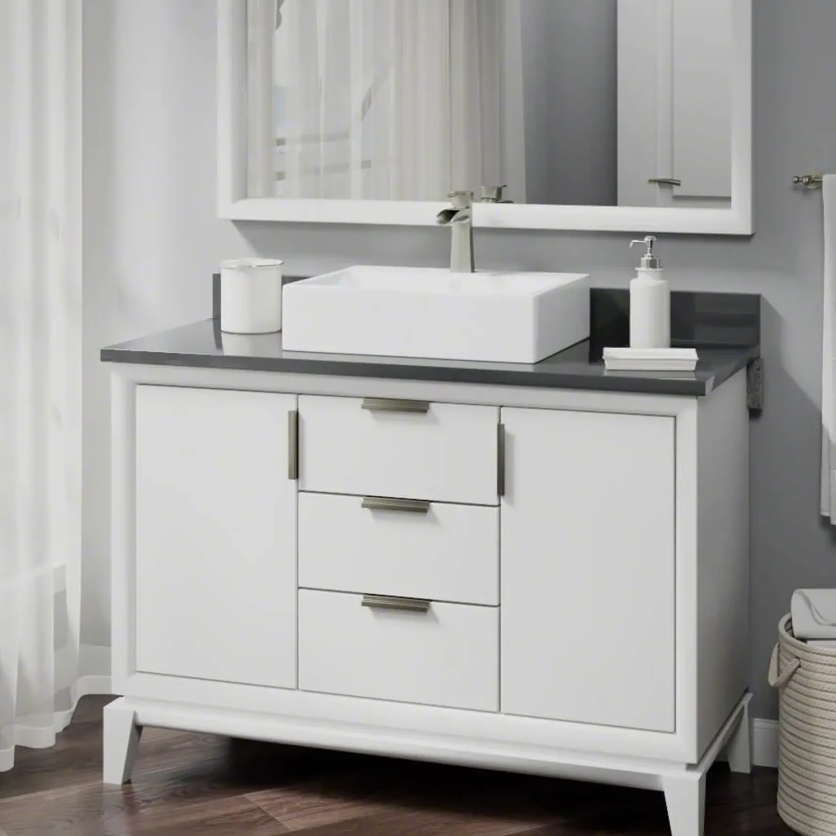 Rene 21" Rectangle Porcelain Bathroom Sink, White, with Faucet, R2-5018-W-R9-7008-BN