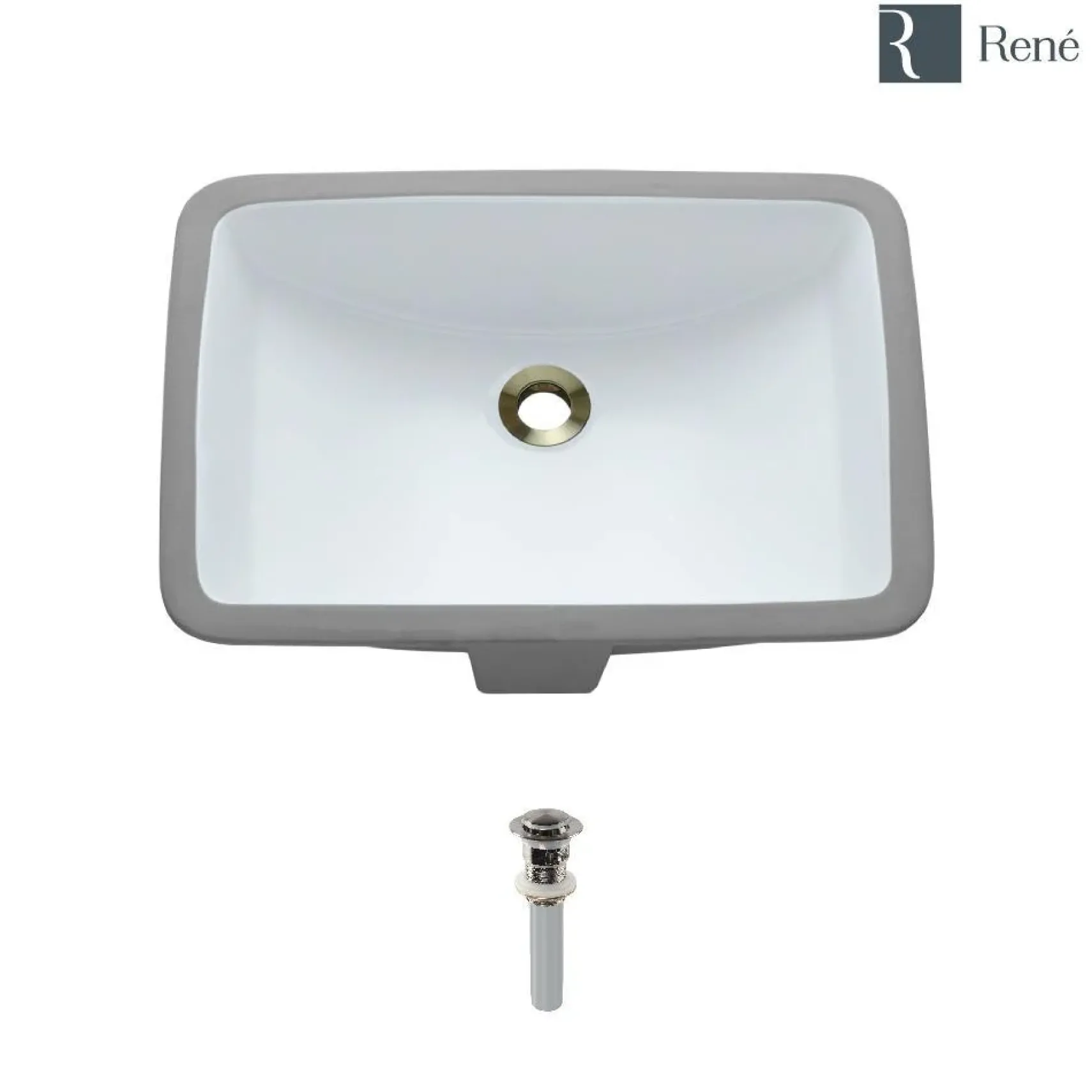 Rene 21" Rectangle Porcelain Bathroom Sink, White, R2-1002-W-PUD-BN