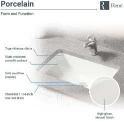 Rene 21" Rectangle Porcelain Bathroom Sink, Biscuit, R2-1002-B-PUD-BN
