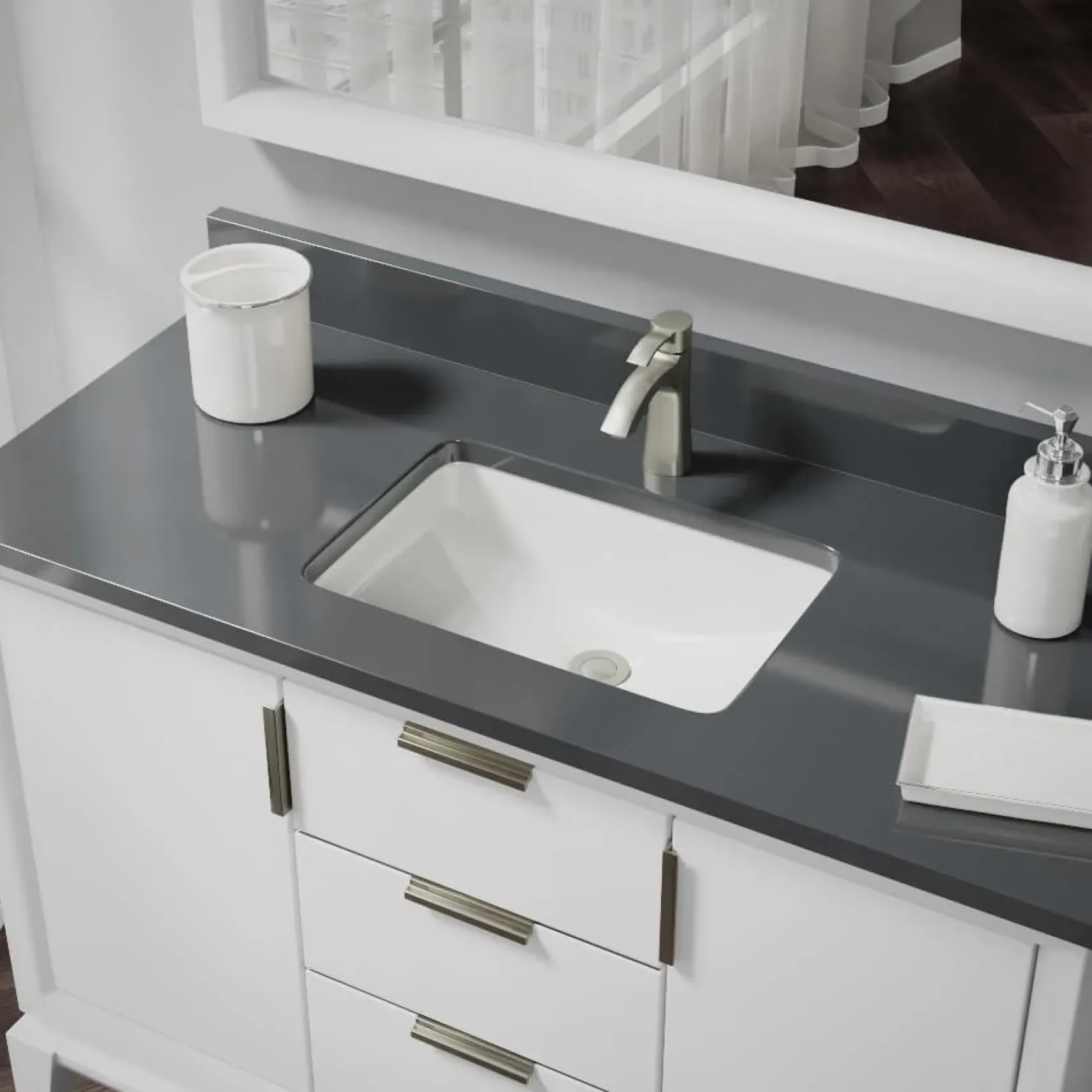 Rene 21" Rectangle Porcelain Bathroom Sink, Biscuit, R2-1002-B-PUD-BN