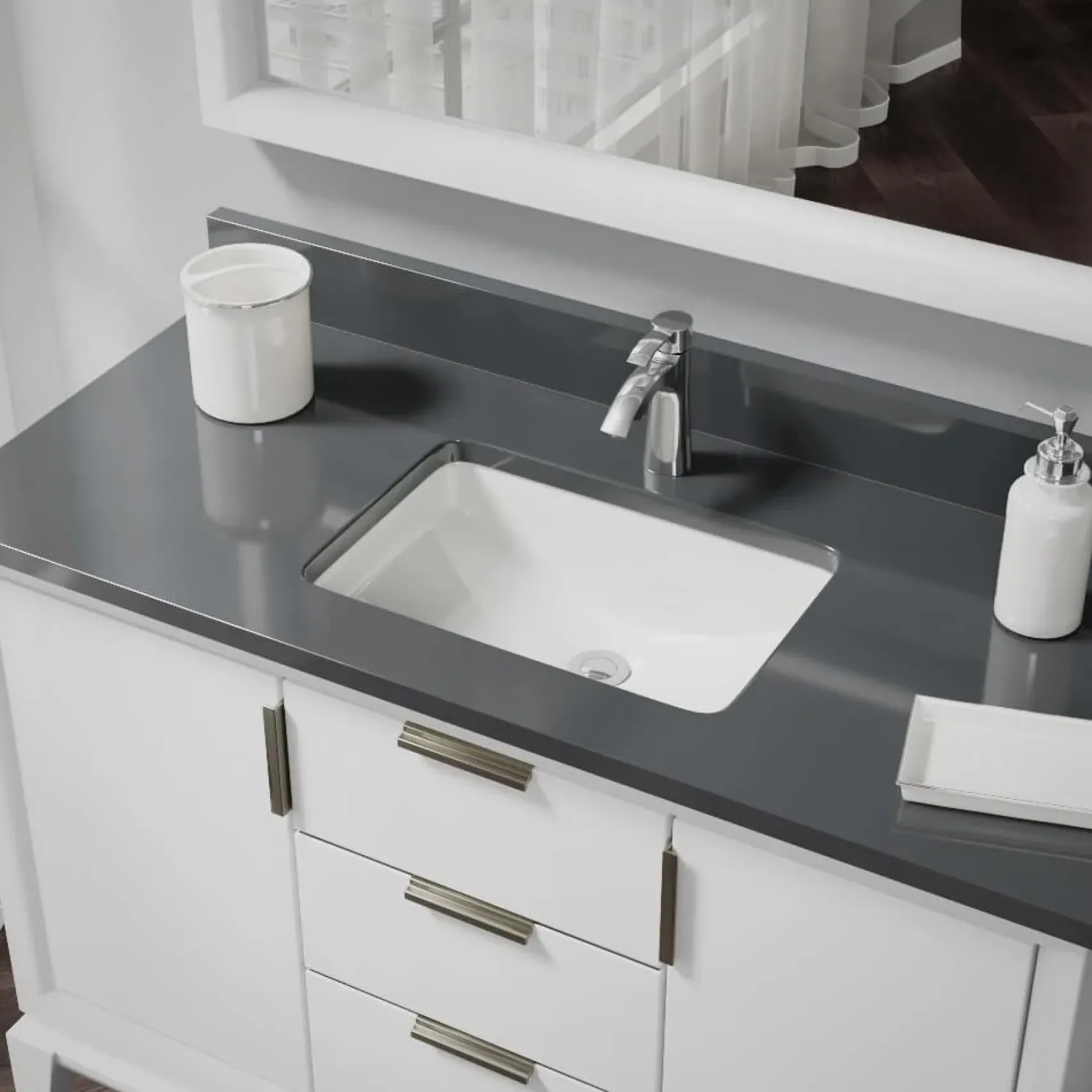 Rene 21" Rectangle Porcelain Bathroom Sink, Biscuit, R2-1002-B-PUD-C