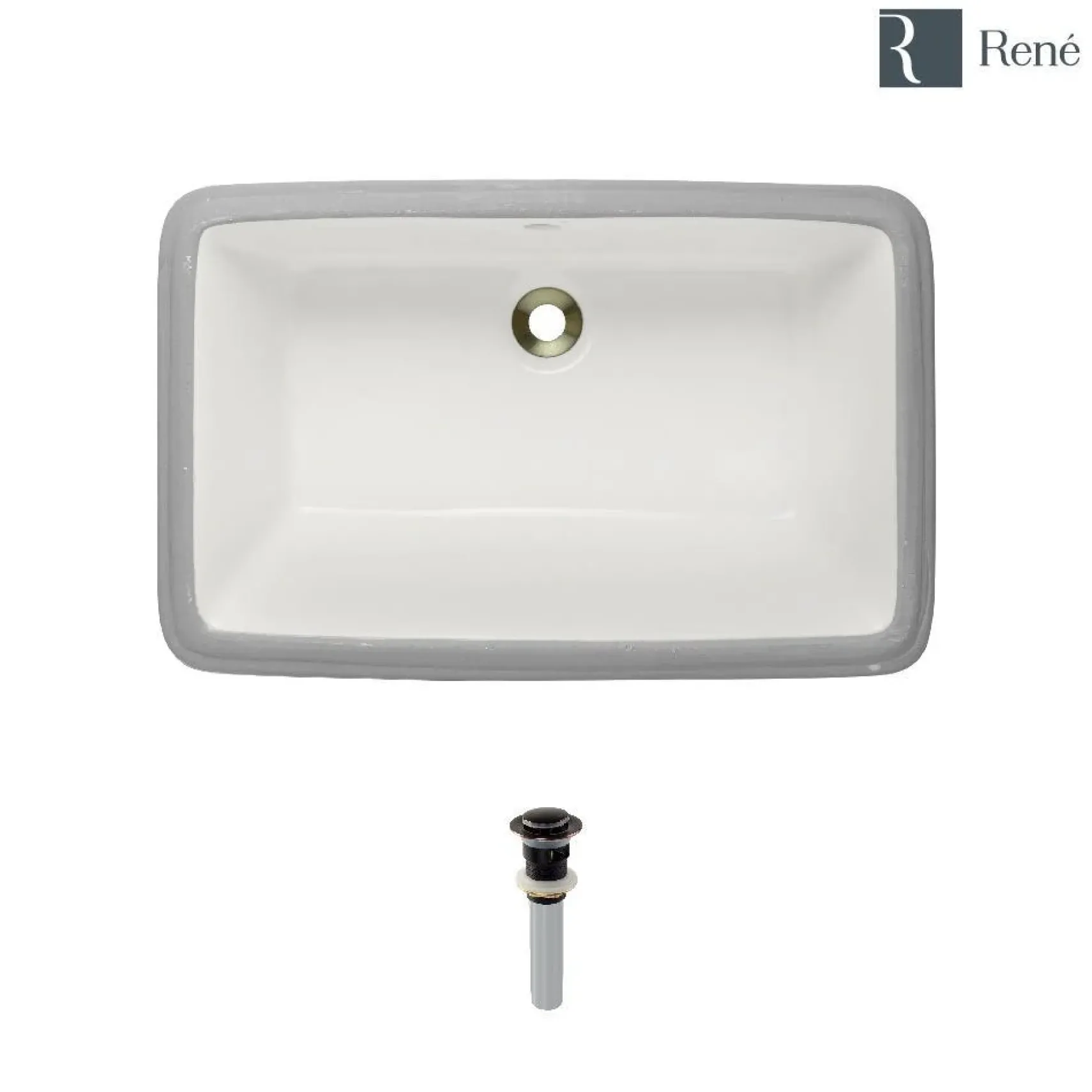 Rene 22" Rectangle Porcelain Bathroom Sink, Biscuit, R2-1001-B-PUD-ABR