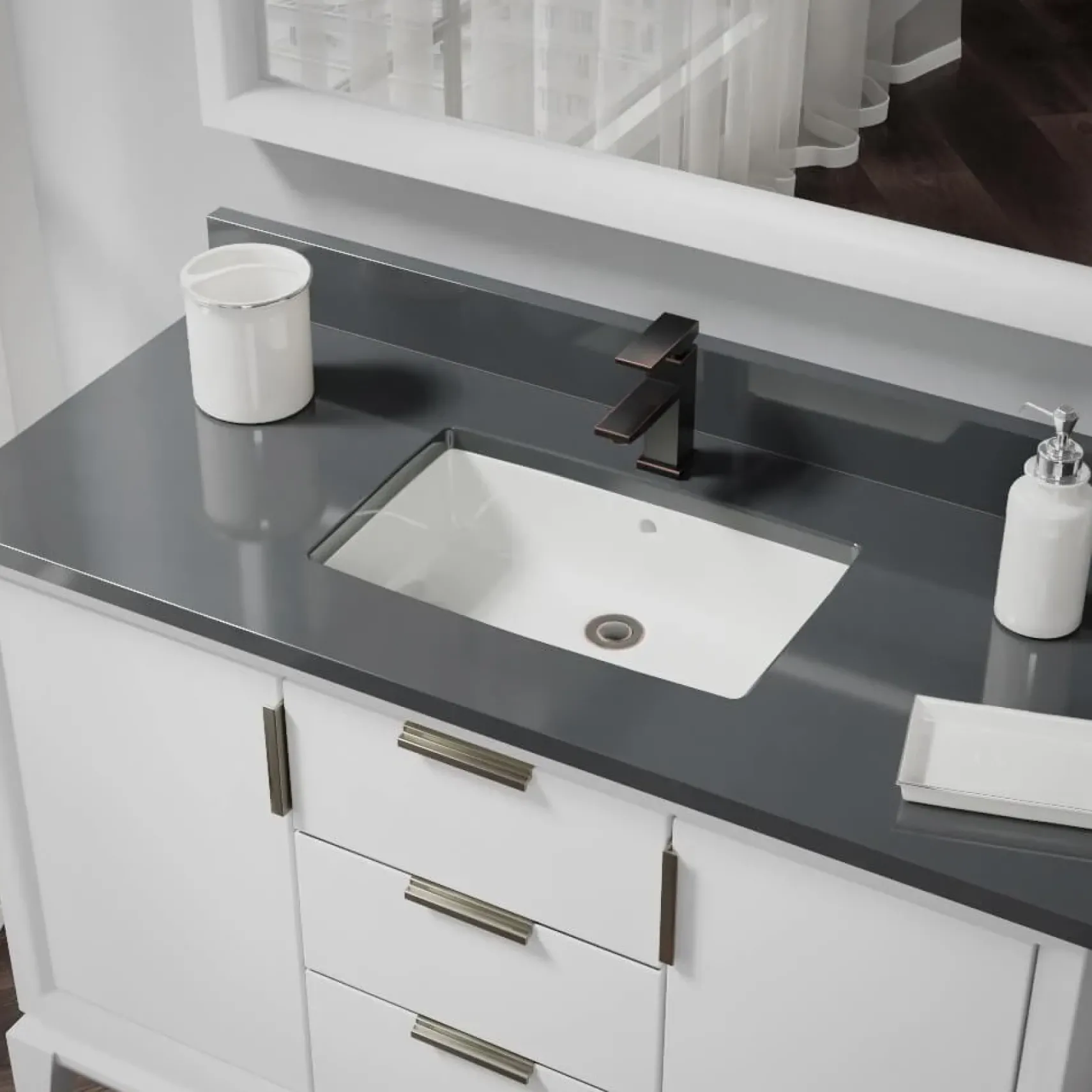 Rene 22" Rectangle Porcelain Bathroom Sink, Biscuit, R2-1001-B-PUD-ABR