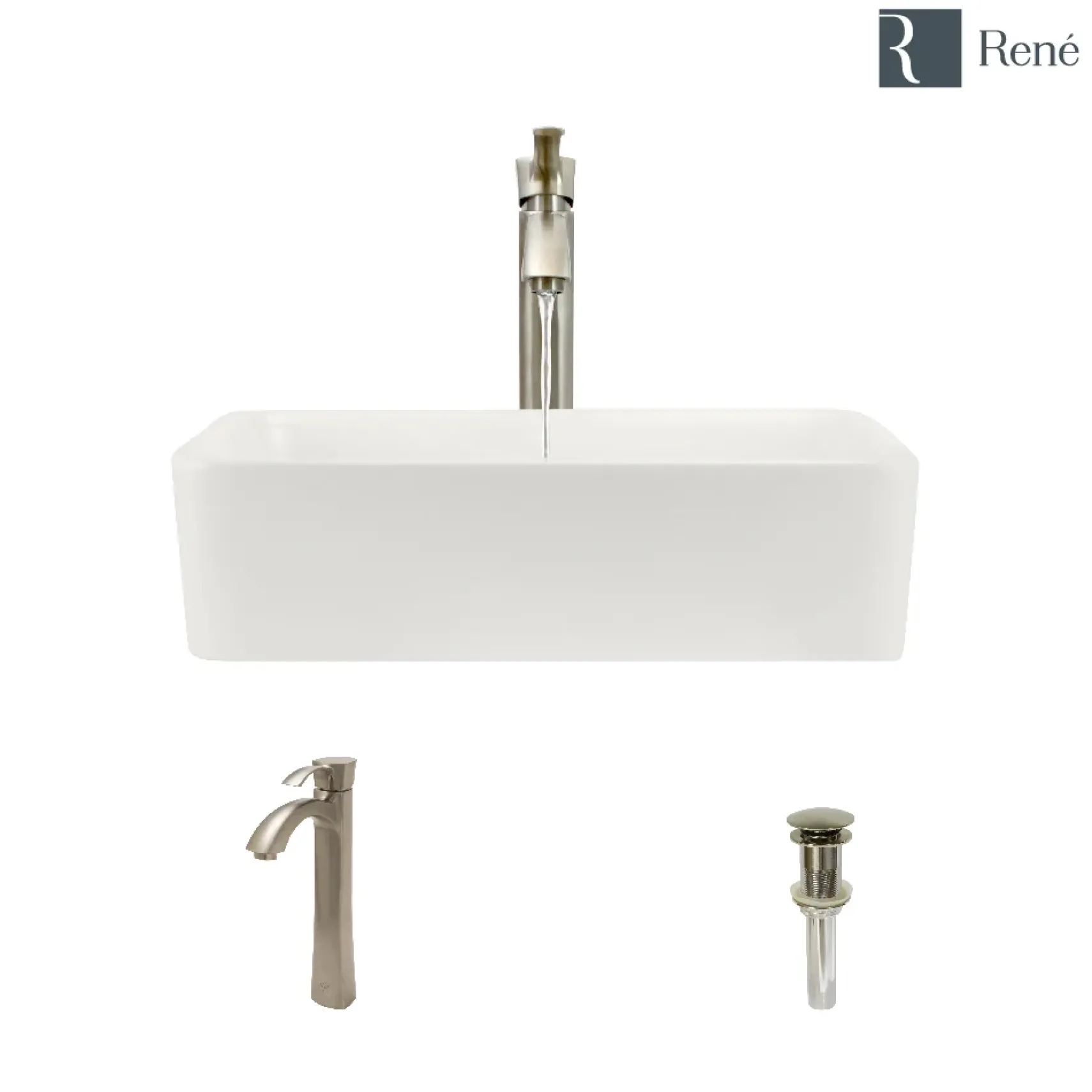 Rene 19" Rectangle Porcelain Bathroom Sink, Biscuit, with Faucet, R2-5007-B-R9-7006-BN