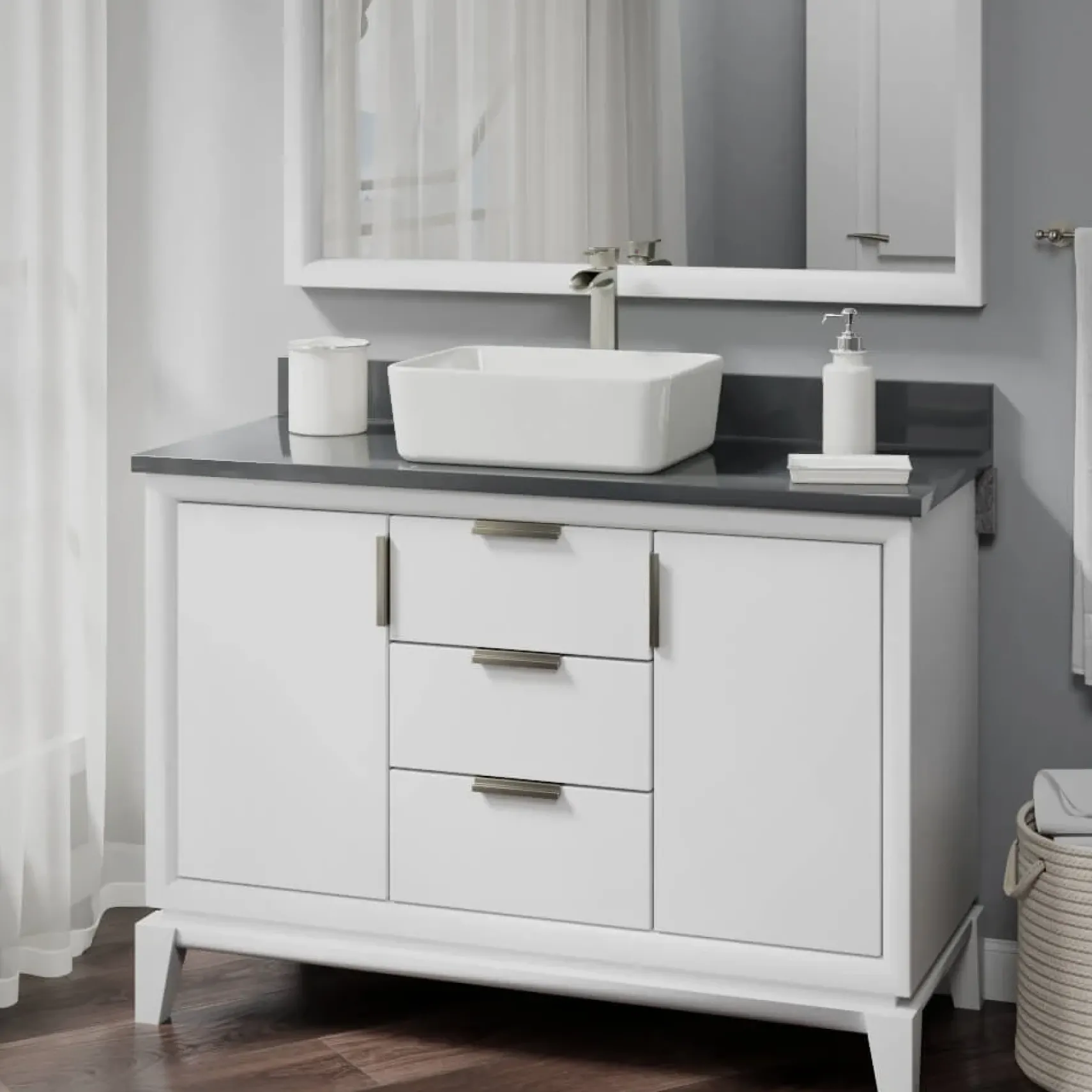 Rene 19" Rectangle Porcelain Bathroom Sink, Biscuit, with Faucet, R2-5007-B-R9-7007-BN