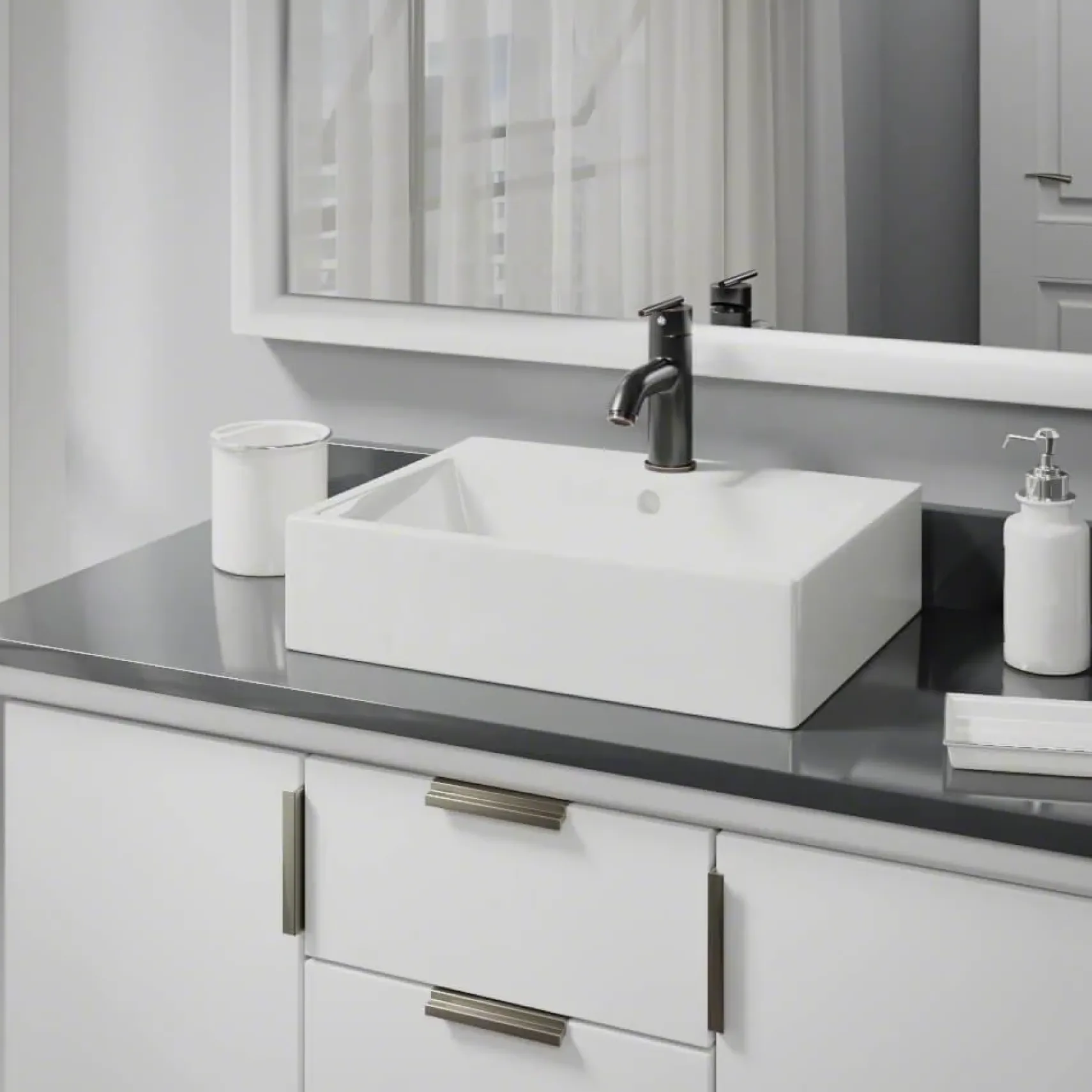 Rene 21" Rectangle Porcelain Bathroom Sink, Biscuit, with Faucet, R2-5018-B-R9-7009-ABR