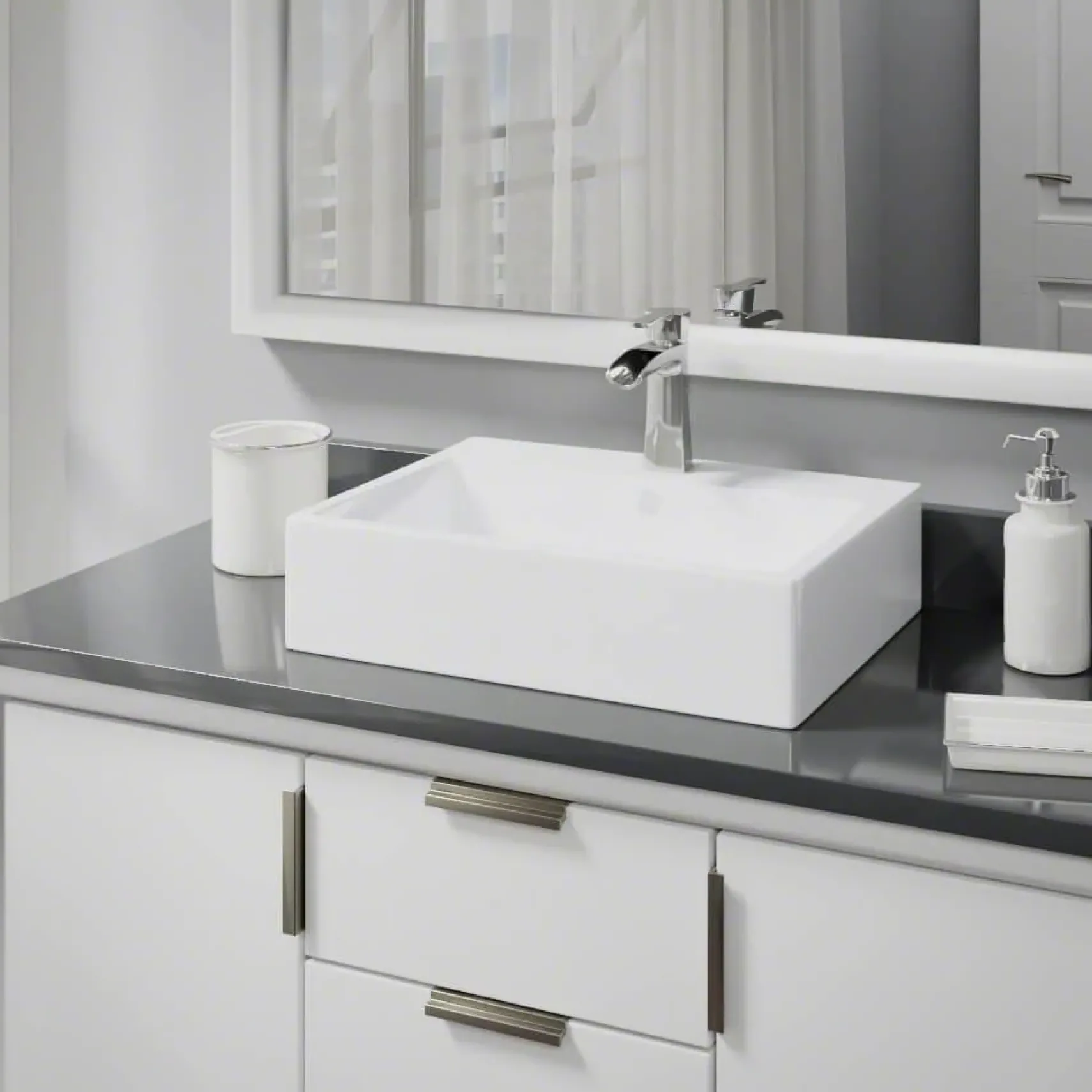 Rene 21" Rectangle Porcelain Bathroom Sink, White, with Faucet, R2-5018-W-R9-7008-C