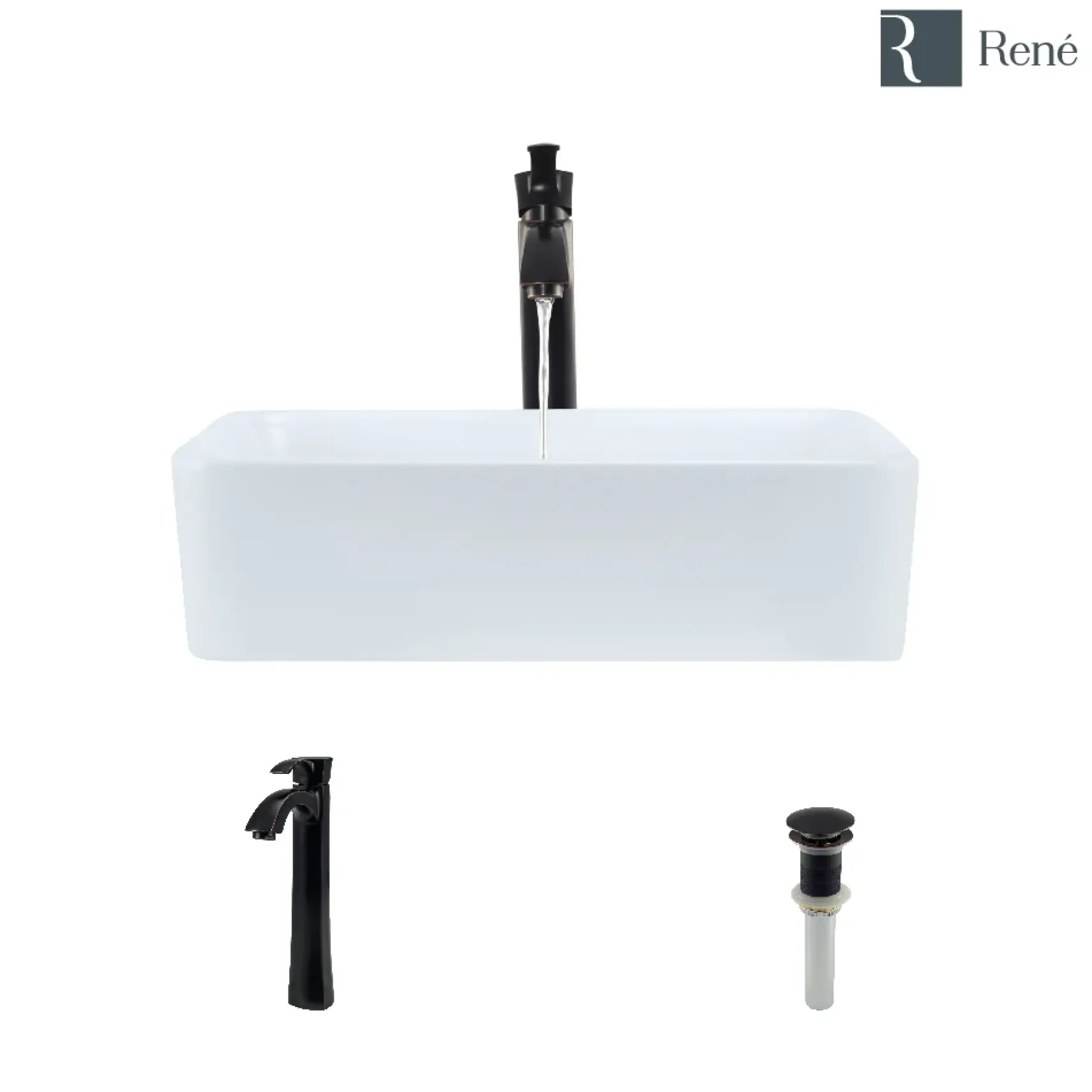 Rene 19" Rectangle Porcelain Bathroom Sink, White, with Faucet, R2-5007-W-R9-7006-ABR