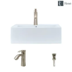 Rene 21" Rectangle Porcelain Bathroom Sink, White, with Faucet, R2-5018-W-R9-7005-BN
