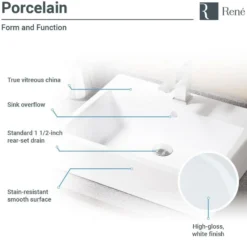 Rene 21" Rectangle Porcelain Bathroom Sink, White, with Faucet, R2-5018-W-R9-7005-BN