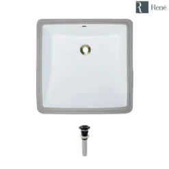 Rene 17" Rectangle Porcelain Bathroom Sink, White, R2-1003-W-PUD-ABR