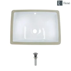 Rene 18" Rectangle Porcelain Bathroom Sink, White, R2-1007-W-PUD-C