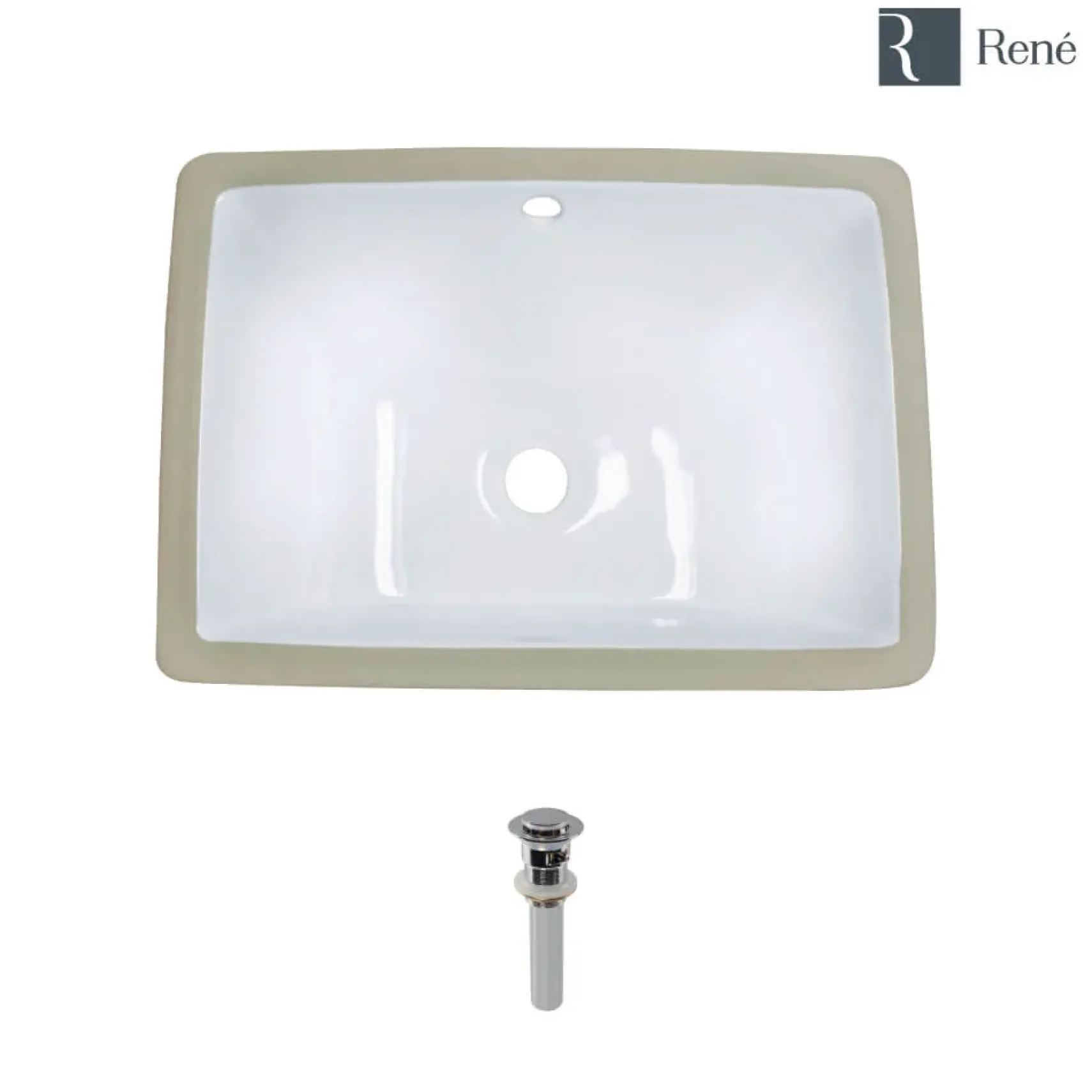 Rene 18" Rectangle Porcelain Bathroom Sink, White, R2-1007-W-PUD-C