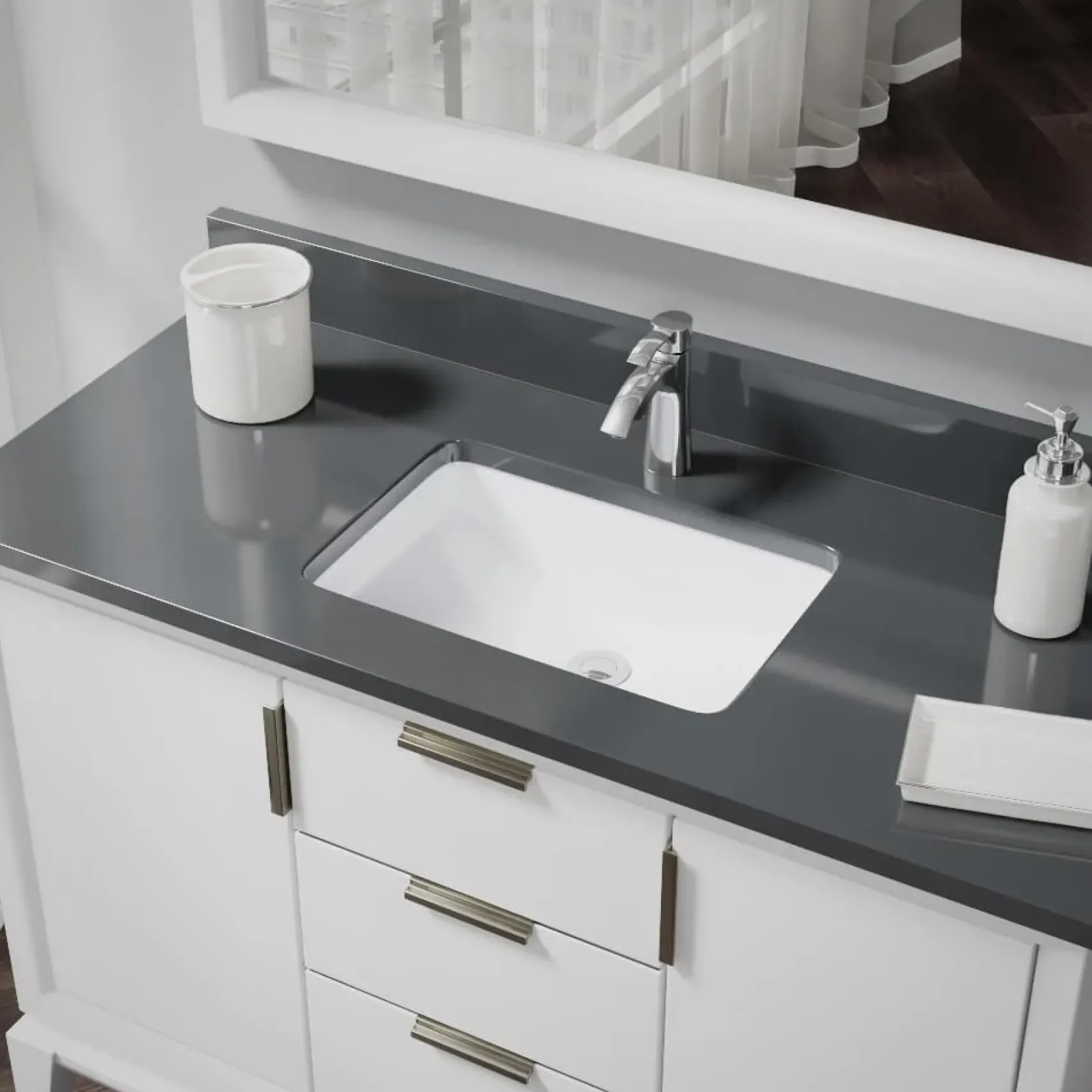 Rene 21" Rectangle Porcelain Bathroom Sink, White, R2-1002-W-PUD-C