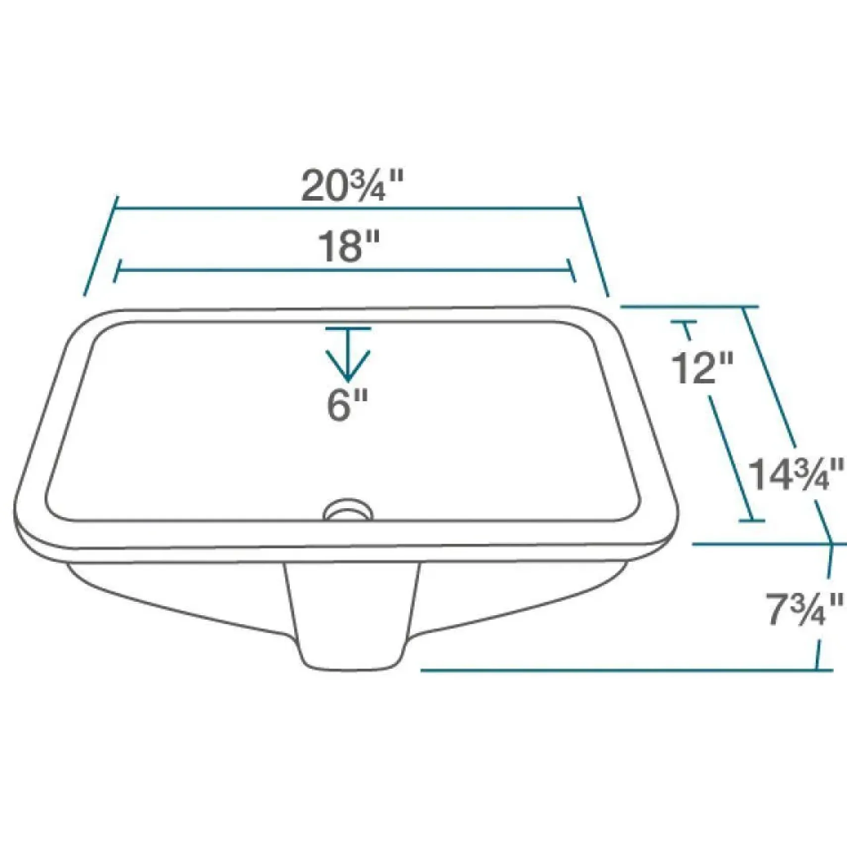 Rene 21" Rectangle Porcelain Bathroom Sink, White, R2-1002-W-PUD-C