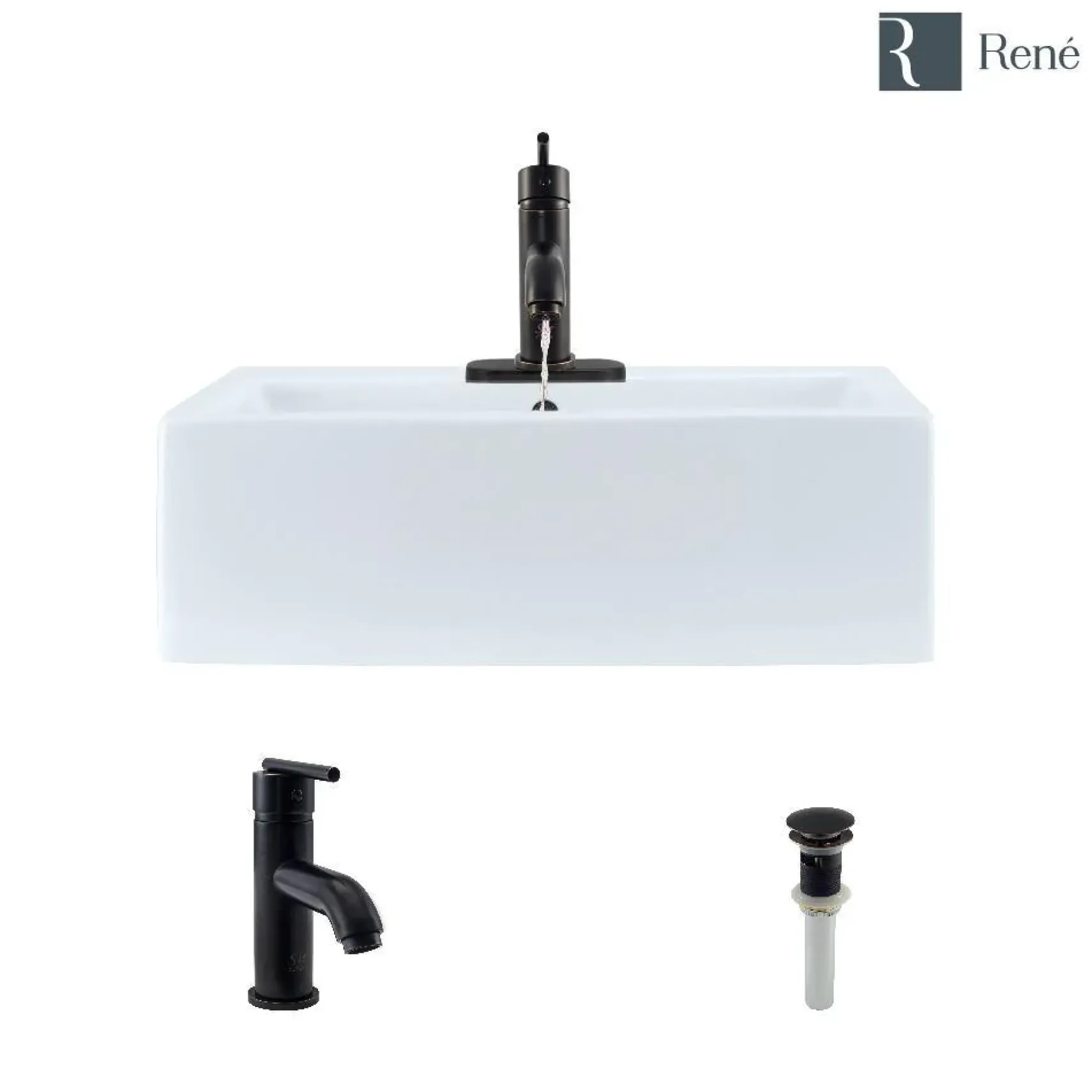 Rene 21" Rectangle Porcelain Bathroom Sink, White, with Faucet, R2-5018-W-R9-7009-ABR
