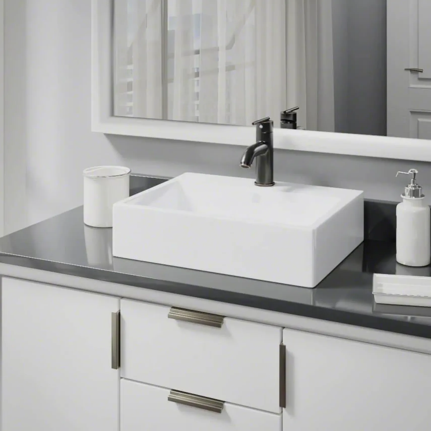 Rene 21" Rectangle Porcelain Bathroom Sink, White, with Faucet, R2-5018-W-R9-7009-ABR