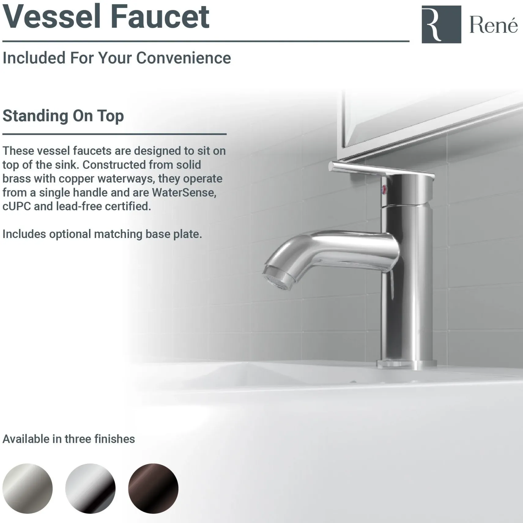 Rene 21" Rectangle Porcelain Bathroom Sink, White, with Faucet, R2-5018-W-R9-7009-ABR