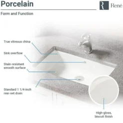 Rene 22" Rectangle Porcelain Bathroom Sink, Biscuit, R2-1001-B-PUD-BN