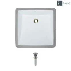 Rene 17" Rectangle Porcelain Bathroom Sink, White, R2-1003-W-PUD-C