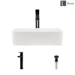 Rene 19" Rectangle Porcelain Bathroom Sink, Biscuit, with Faucet, R2-5007-B-R9-7003-ABR