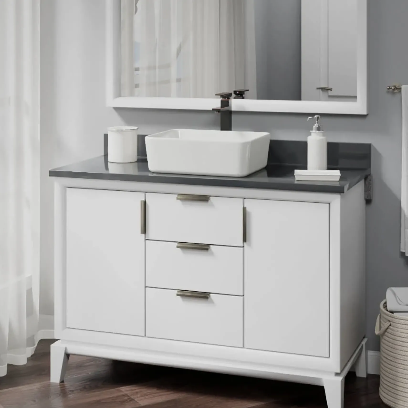 Rene 19" Rectangle Porcelain Bathroom Sink, Biscuit, with Faucet, R2-5007-B-R9-7003-ABR