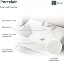 Rene 21" Rectangle Porcelain Bathroom Sink, Biscuit, with Faucet, R2-5018-B-R9-7005-C