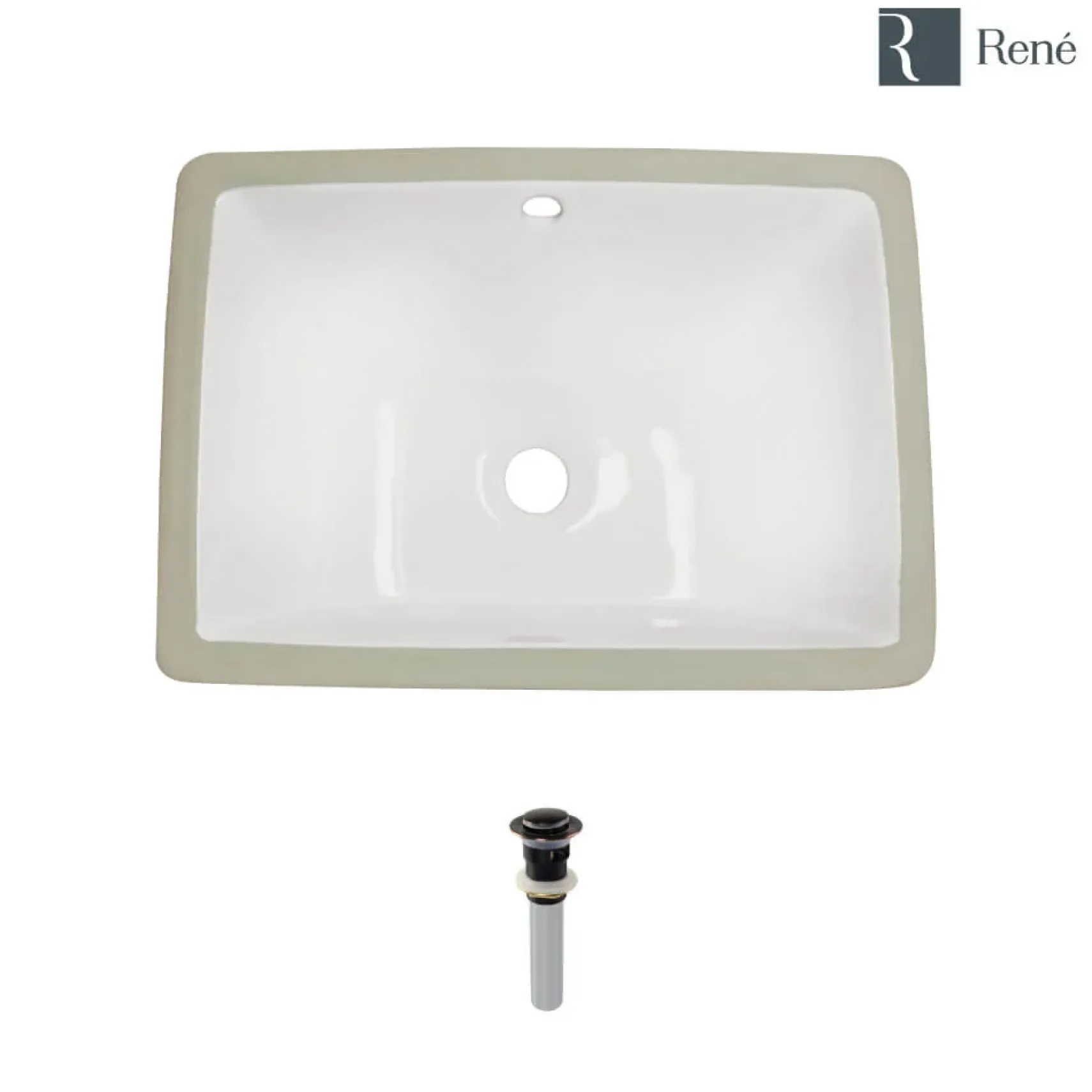Rene 18" Rectangle Porcelain Bathroom Sink, Biscuit, R2-1007-B-PUD-ABR