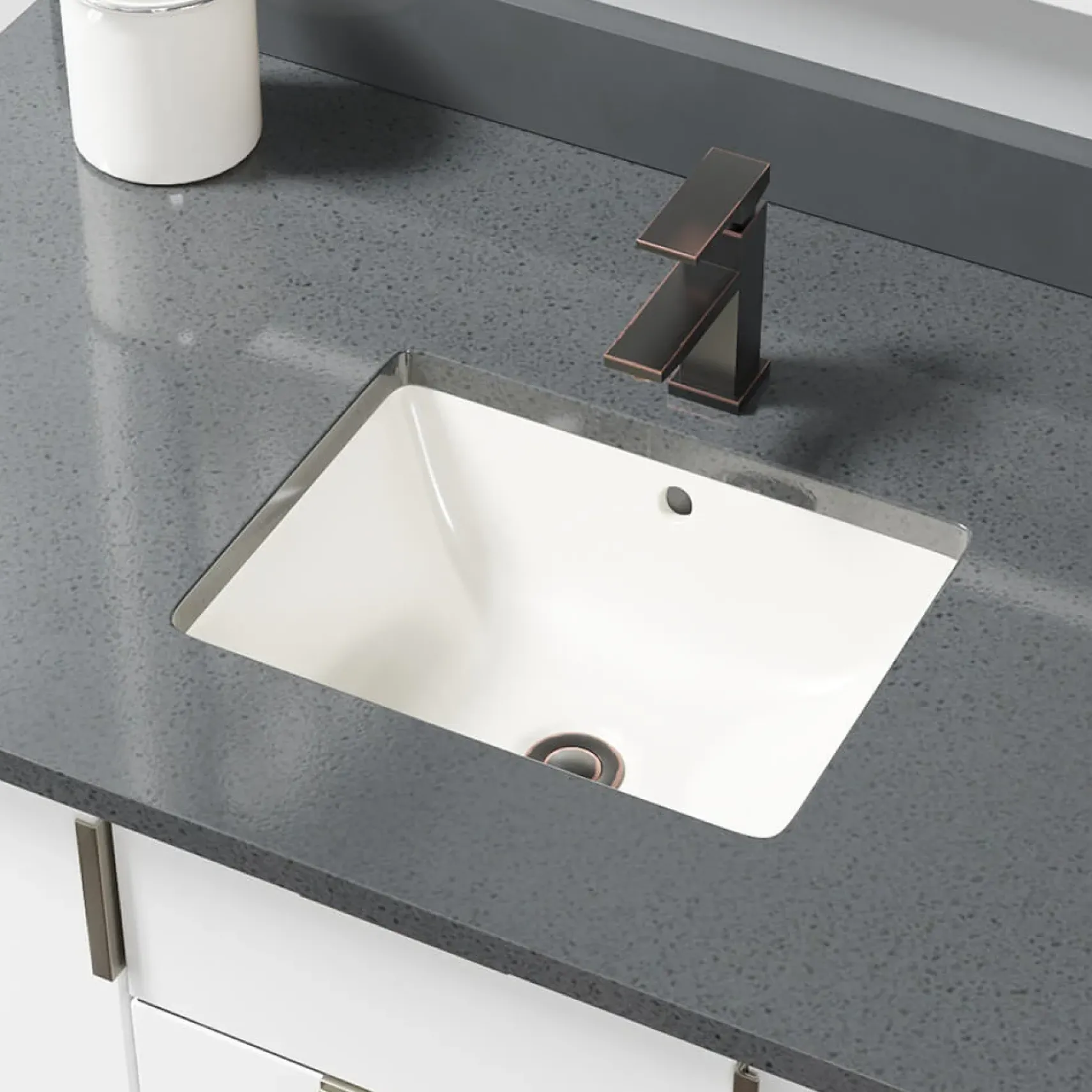 Rene 18" Rectangle Porcelain Bathroom Sink, Biscuit, R2-1007-B-PUD-ABR