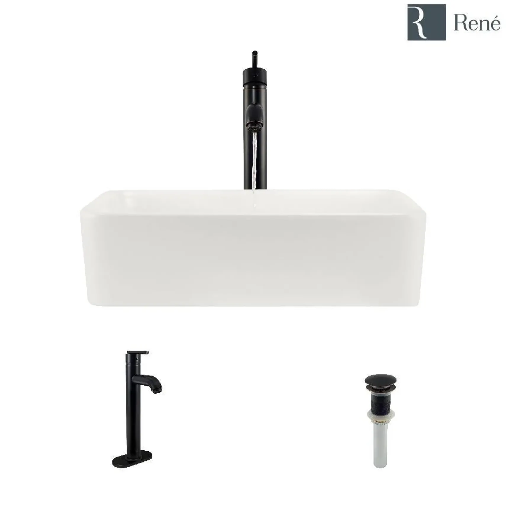 Rene 19" Rectangle Porcelain Bathroom Sink, Biscuit, with Faucet, R2-5007-B-R9-7001-ABR