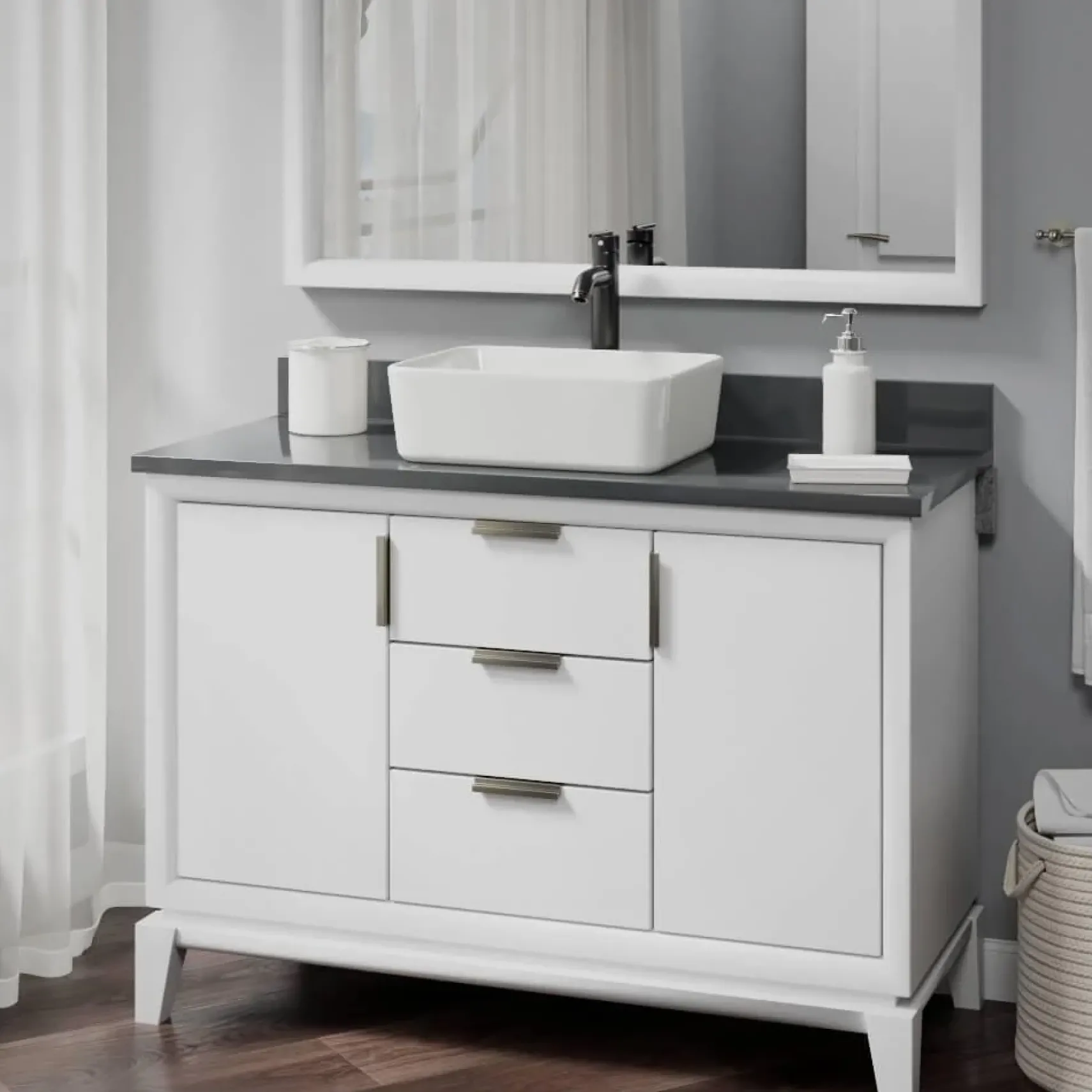 Rene 19" Rectangle Porcelain Bathroom Sink, Biscuit, with Faucet, R2-5007-B-R9-7001-ABR